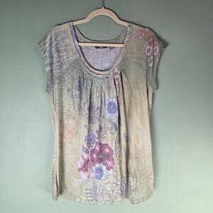 Apt 9 Womens Multicolor Earthy Floral Short Sleeve Top Size XL Woodland Fairy